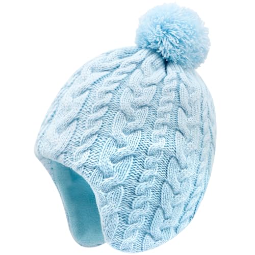 Duoyeree Kids Beanie Dinosaur Pom Pom Knit Winter Hat Fleece Lined for 1-7T - color: Ag-blue, size: 4-7 Years