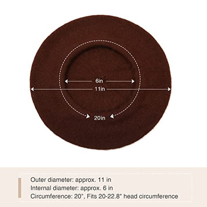 Women French Wool Beret Hats - Solid Color Classic Beanie Winter Cap - color: Brown