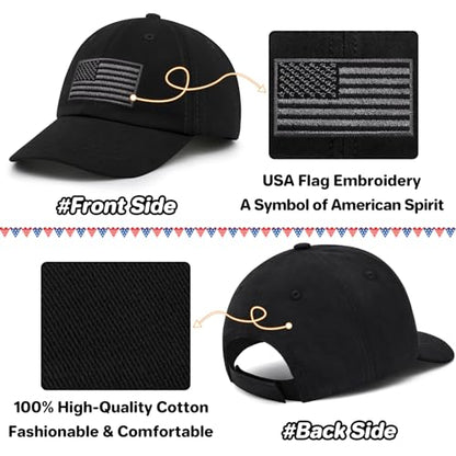 qikqik Baby Baseball Cap Toddler Baseball Hat Baby Ball Cap Toddler Hats for Boys Girls Cotton Infant Caps Kids Trucker Hat - color: Black With Usa Black/Grey Flag, size: 6-24 Months