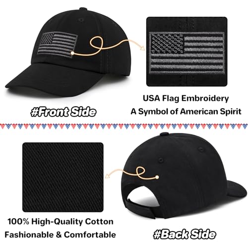 qikqik Baby Baseball Cap Toddler Baseball Hat Baby Ball Cap Toddler Hats for Boys Girls Cotton Infant Caps Kids Trucker Hat - color: Black With Usa Black/Grey Flag, size: 2-6 Years