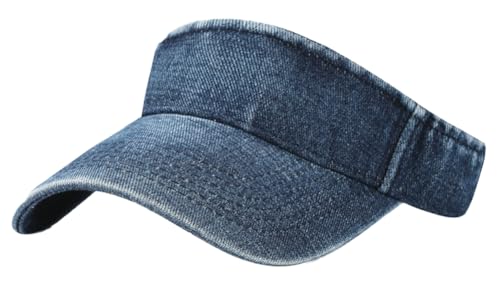 Washed Denim Sun Visors Women Adjustable Beach Sun Hat Cotton Empty Top Baseball Cap Golf Tennis Sports Hat for Men - color: Dark-blue