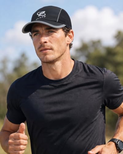 Croogo 5 Panel Running Hat Quick-Drying Lightweight Mesh Baseball Cap - color: Black