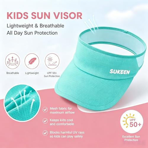 Sukeen Kids Sun Visor Hat for Girls Boys UPF50+ Lightweight Cooling Stretchable Packable Sun Hat - color: Lake Blue