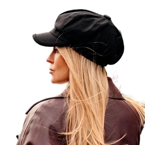 Comhats Women's Wool Winter Warm Newsboy Hats, Fashion Pageboy Beret Cap - color: 67145_black (Cottonfillinglining), size: Medium
