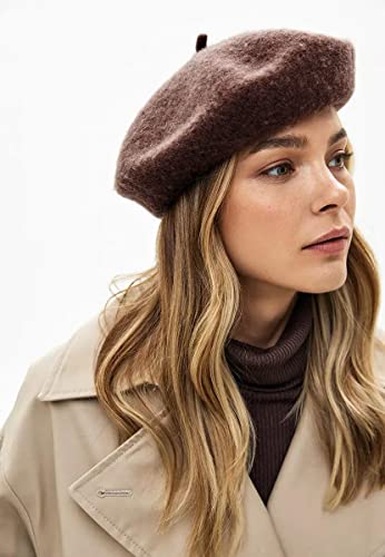 Women French Wool Beret Hats - Solid Color Classic Beanie Winter Cap - color: Brown