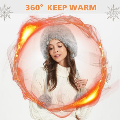 Winter Hats Cute Kint Hat Russian Fur Crochet Hat Slouchy Beanies with Pompom Warm Fuzzy Snow Cap Trapper Hat for Women - color: Gray