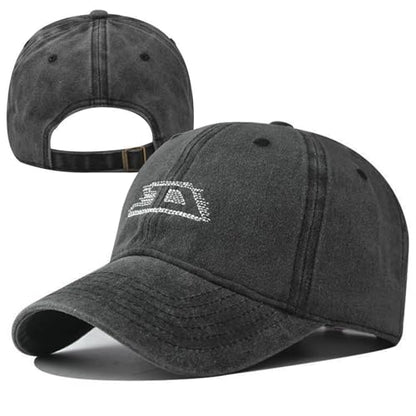 Plam Trees Hats Embroidered Washed Cotton Baseball Cap for Men Women Distressed Black Snapback Baseball Hat Adjustable - color: Letter D