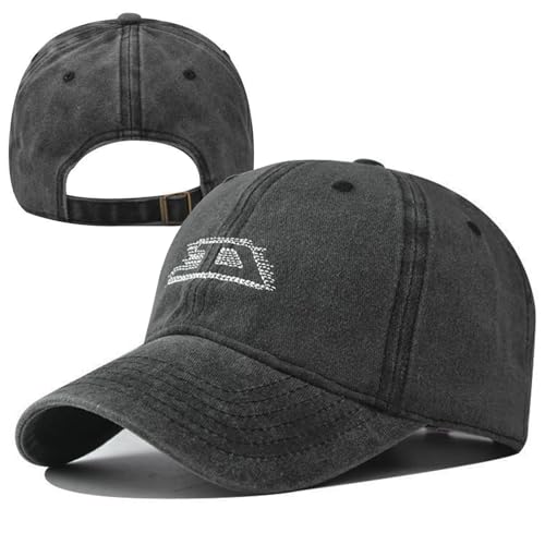 Plam Trees Hats Embroidered Washed Cotton Baseball Cap for Men Women Distressed Black Snapback Baseball Hat Adjustable - color: Letter D