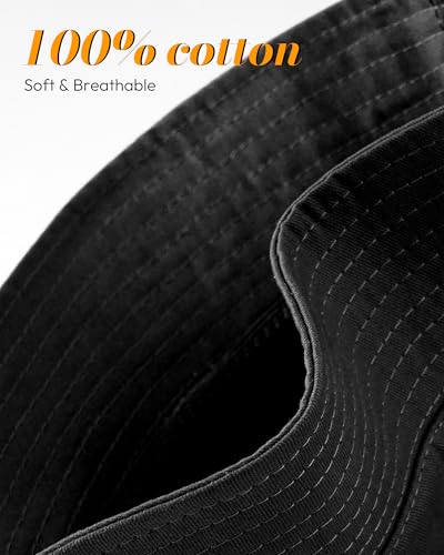 HONGTEYA Bucket Sun Hats for Woman Men Cotton Summer Beach Hat Golf Fishing - color: Black, size: Medium