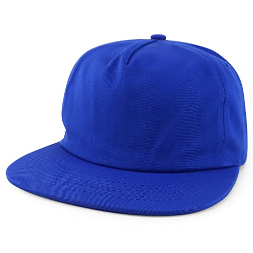 Trendy Apparel Shop Plain Unstructured 5 Panel Flat Bill Snapback Baseball Cap - color: Royal