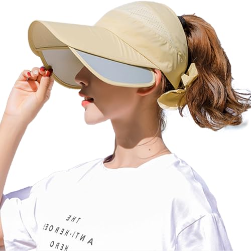 Peicees Wide Brim Visor Hat for Women Golf Visor Cap Sun Protection Hat for Beach Garden Tennis Running Sunshade Hat - color: A-khaki