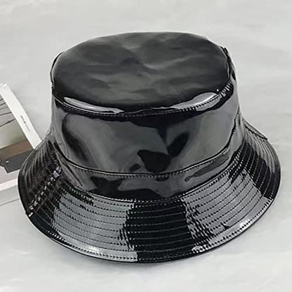 XYIYI Cute Bucket Hat Beach Fisherman Hats for Women, Reversible Double-Side-Wear - color: Pu Leather Black