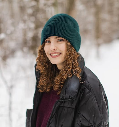 Beanie for Men Women Cuffed Thick Knitted Skull Cap Unisex Winter Hat - color: Dark Green