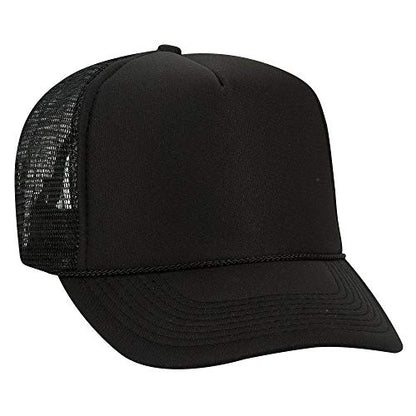 OTTO Polyester Foam Front 5 Panel High Crown Mesh Back Trucker Hat - color: Black