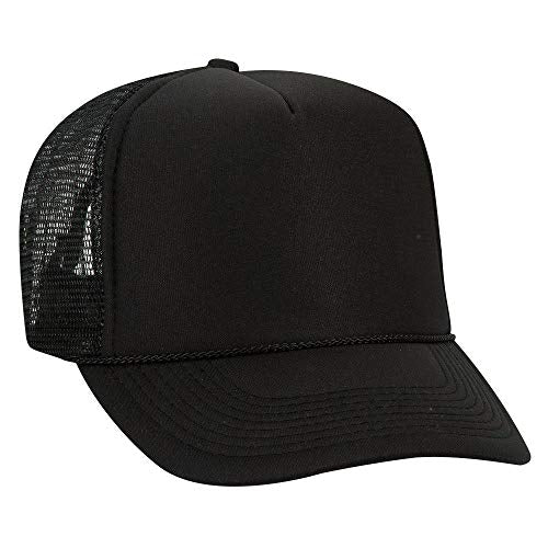 OTTO Polyester Foam Front 5 Panel High Crown Mesh Back Trucker Hat - color: Black