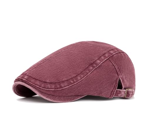 QHFHULV Newsboy Cap for Men Cotton Flat Gatsby Ivy Golf Cabbie Driving Hat - color: Classic Red