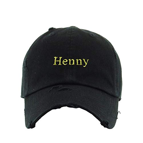 Henny Vintage Baseball Cap Embroidered Cotton Adjustable Distressed Dad Hat - color: Black