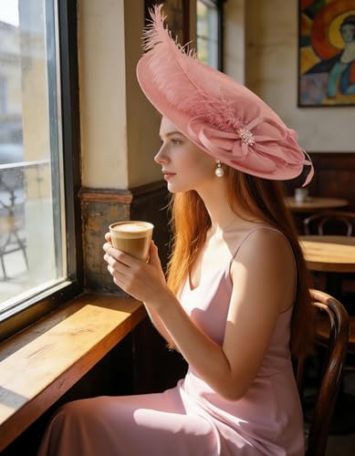 Unpifolov Fascinators Hats Elegant Women Flower Mesh Feathers Wedding Cocktail Bride Headband for Derby Hat Tea Party - color: Pink