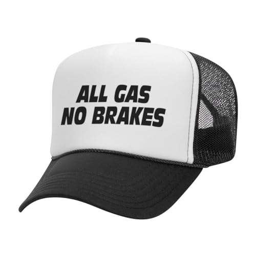 All Gas No Brakes Foam Trucker Cap Adjustable Mesh Back Hat - color: White/Black