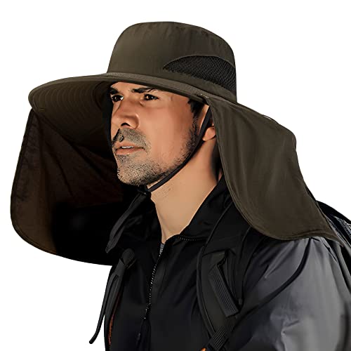 DOCVIT Fishing Hat for Men&Women,Outdoor UV Waterproof Wide Brim Bucket Hat,UPF50+ Sun Hat with Neck Flap - color: Green