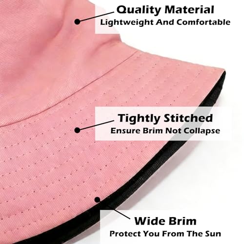 Bucket Hat for Men and Women 2-in-1 Reversible Sun Protection Fashion Flat Top Cap for Fishing Travel Beach Sports - color: Pink-black