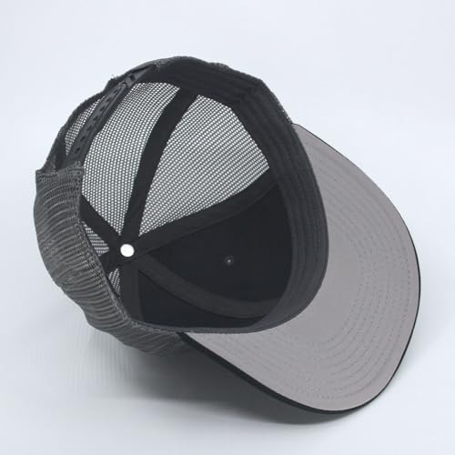 Plain Cotton Twill Flat Brim Mesh Adjustable Snapback Trucker Baseball Cap - color: Black/Charcoal/Charcoal