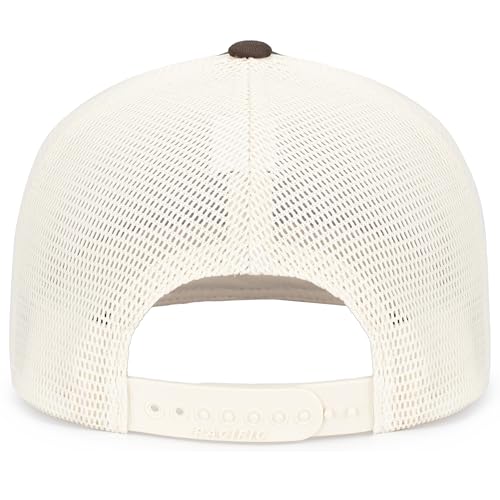 Pacific Headwear Contrast Stitch Trucker Pacflex Snapback Cap - color: Grey Brown/Beige/Grey Brown