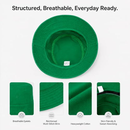 Cotton Bucket Hat Packable Beach Sun Hat for Women Men - color: Green