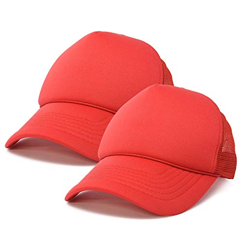 DALIX Solid Blank Trucker Hats Caps 2 Pack - color: Red