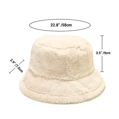 Umeepar Winter Faux Fur Fuzzy Bucket Hat Fluffy Warm Hat for Women Men - color: Plain Beige