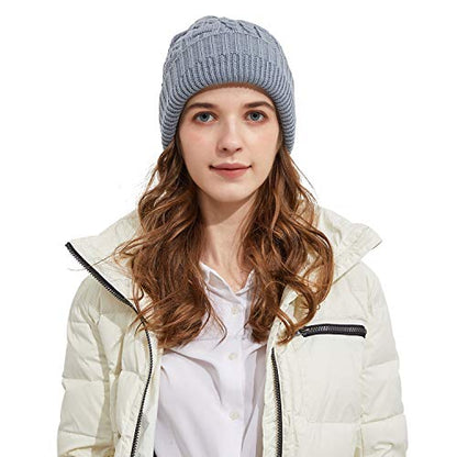 Surblue Unisex Trendy Beanie Warm Oversized Chunky Cable Knit Slouchy Woolen Hat - color: Light Gray