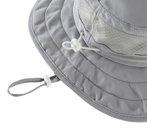 Connectyle Kids Foldable Wide Brim Sun Hat UPF 50+ Sun Protection Bucket Hats Breathable Summer Beach Hat for Boys Girls - color: Light Grey, size: Medium