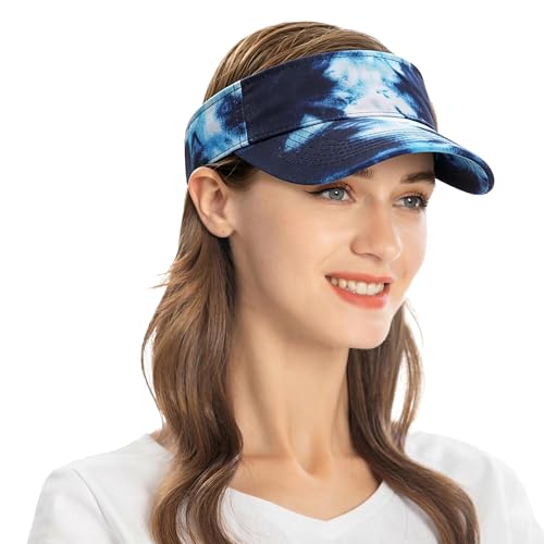 ZLYC Print Sports Sun Visors for Women Girls - color: Tie Dyed Navy