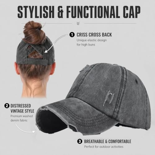 2 Packs Womens Criss‑Cross High Ponytail Trucker Hat, Cotton Vintage Washed Distressed Adjustable Baseball Cap - color: 2pcs 11