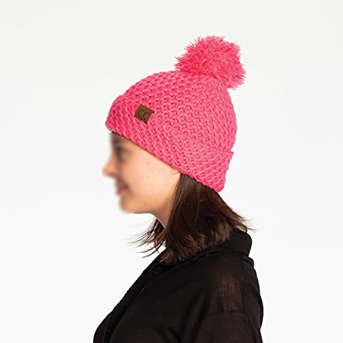 C.C Exclusives Women's Winter Seed Stitched Confetti Pom Beanie Hat (HAT-1816)(HAT-2214)(HAT-2085)(HAT-3841) - color: Bee Stitch Pattern-candy Pink