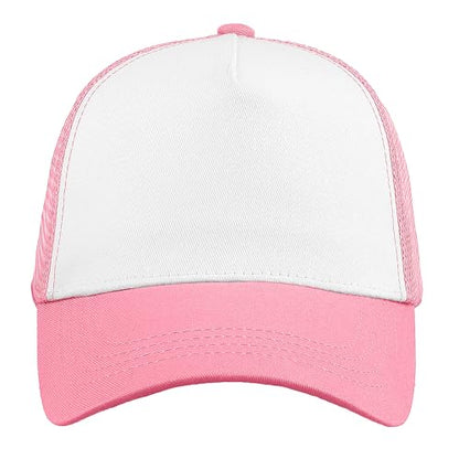 Falari 5-Panel Mesh Baseball Cap, Trucker Hat, Structured Plain Design, Cotton, Adjustable Size - color: 1pk Pink