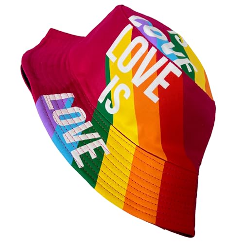 Pride Unisex Bucket Hat Reversible Double-Side-Wear Packable for Travel, Outdoors, and Beach - color: Hot Pink Love is Love