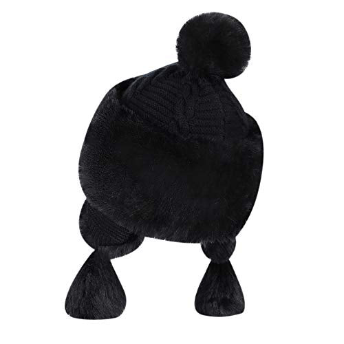 Warmer Faux Fur Trapper Hat for Women, Furry Warm Mongolian Russian Skiing Winter Cold Windproof Earflap Outdoor Cap - color: Black