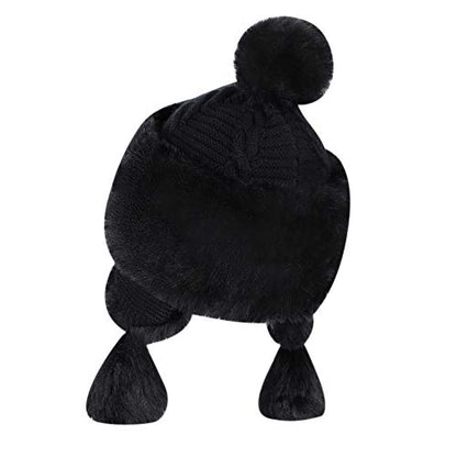 Warmer Faux Fur Trapper Hat for Women, Furry Warm Mongolian Russian Skiing Winter Cold Windproof Earflap Outdoor Cap - color: Black