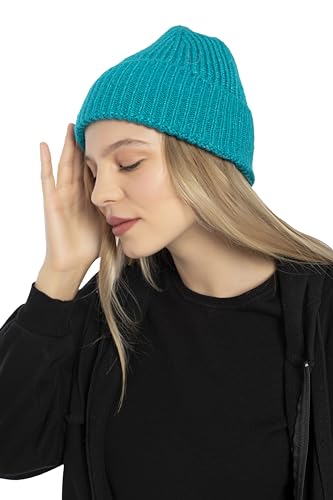 Seamless Beanie Cap, Acrylic Unisex Winter Beanie - color: Teal