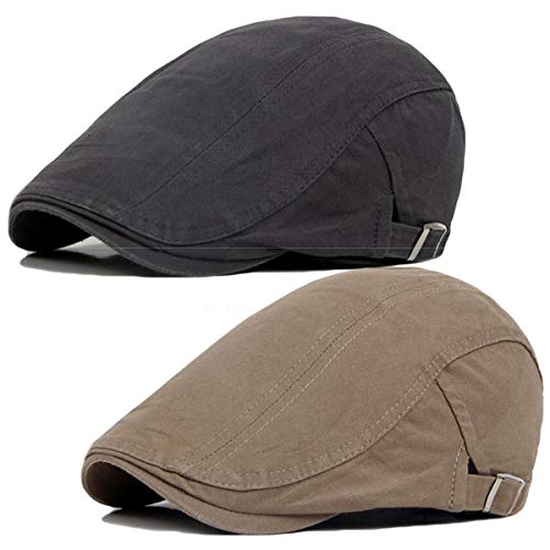 2 Pack Men's Cotton Flat Cap Ivy Gatsby Newsboy Hat - color: Q