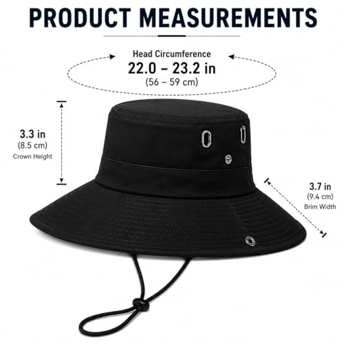 AVYZA CO. Wide Brim Sun Hat for Men & Women UPF 50+ Lightweight Waterproof Hat for Fishing & Hiking - color: Black