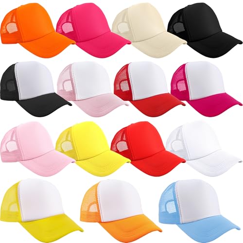 15 Pack Trucker Hats Baseball Caps Adjustable Blank Mesh Hats for Adult Family Outing Park Sports Activities - color: Color Set 3