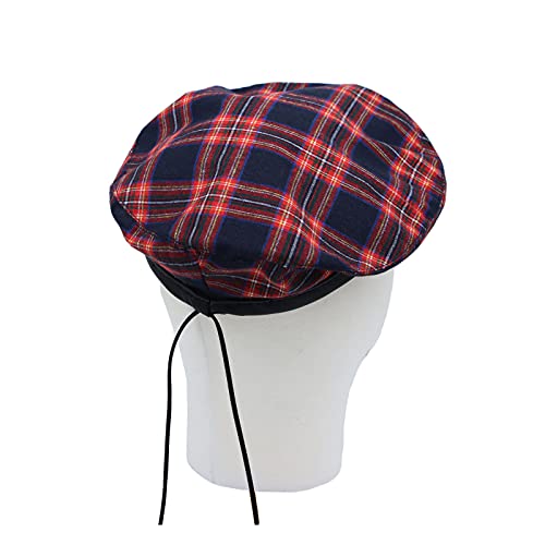 WITHMOONS Cotton Plaid Beret Hat Tartan Check French Beanie Cap YZF0083 - color: Navy