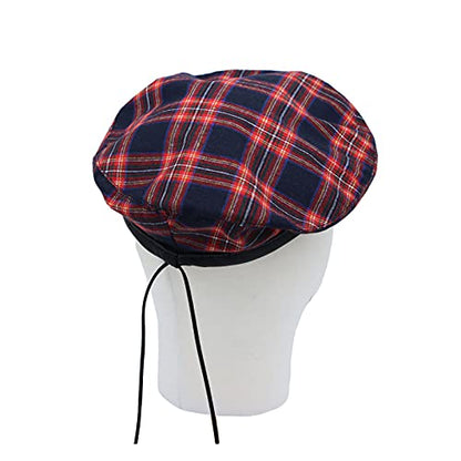 WITHMOONS Cotton Plaid Beret Hat Tartan Check French Beanie Cap YZF0083 - color: Navy