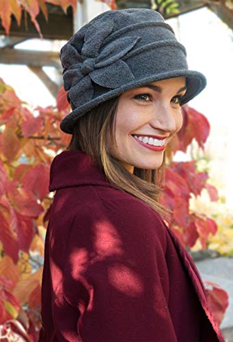 Fleece Flower Cloche Hat for Women Chemo Cancer Ladies Headwear 50+ UPF - color: Grey