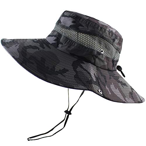 CAMOLAND Mens Fishing Hat Wide Large Brim Sun Hat with Outdoor UV Protection - color: Camo Mesh Black