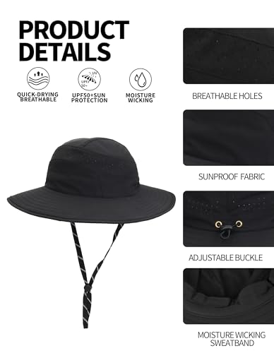 UPF50+ Bucket Hat, Wide Brim Sun Cap - color: Black