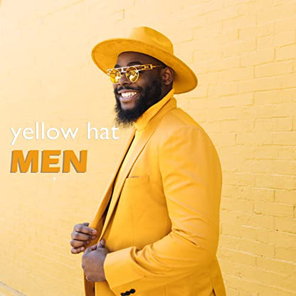 Fedora Hats for Men Wide Brim Panama Hat with Classic Belt - color: Yellow