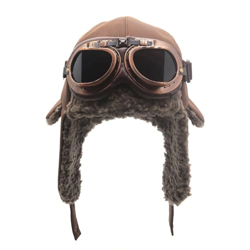 Adults Vintage Aviator Hat Trapper Cap - color: Brown Hat+smoke Lenses